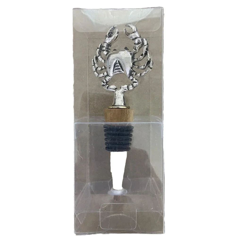 Chrome Colored Crab Bottle Stopper Gift Box 4.5 inches long